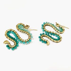 AUTHENTIC JESSICA SIMPSON MATTE GOLD BEADED SERPENT SNAKE EARRINGS 1.75" (ONLY)